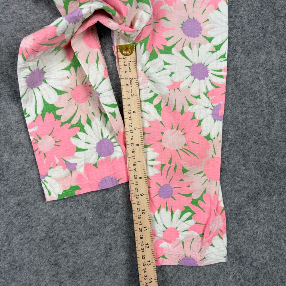 Unbranded Floral Daisy Pants Women Small Pink White Green‎ Retro Boho Cropped - Picture 6 of 11
